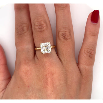 Bague solitaire en or 14k avec diamant de laboratoire taille Asscher de 4,01 carats As Grown – Assay Jewelers