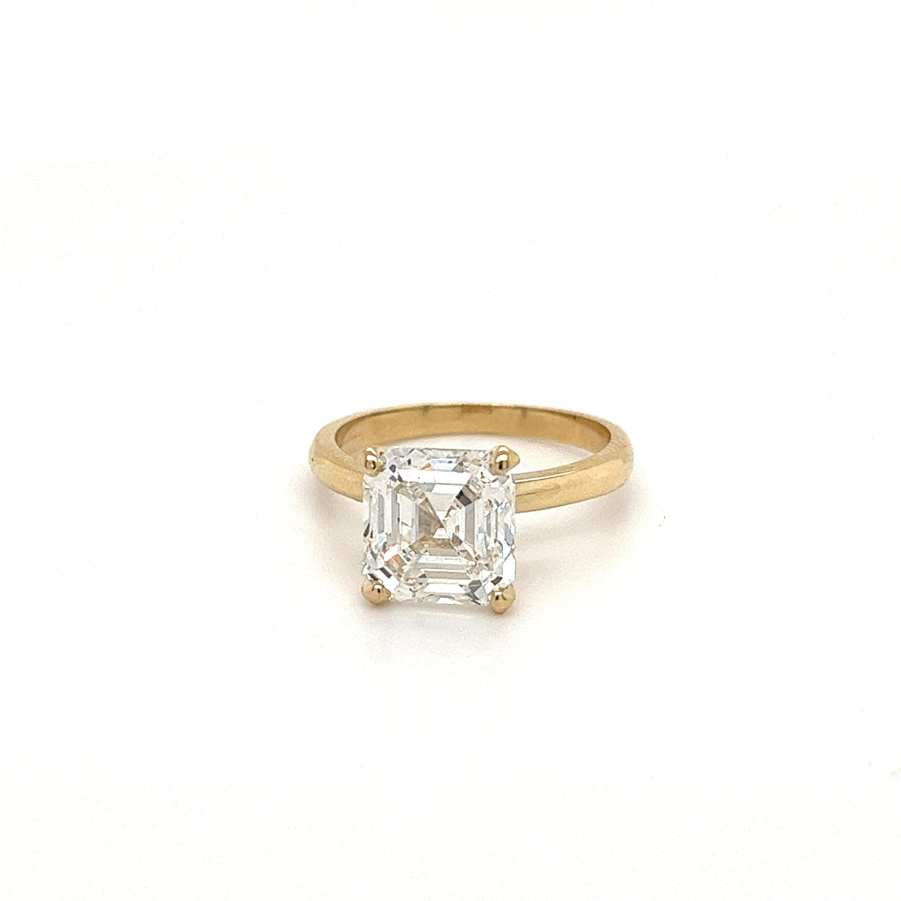 As Grown 4.01 Carat Asscher Cut Lab Grown Diamond Solitaire 14k Gold Ring-Rings-ASSAY