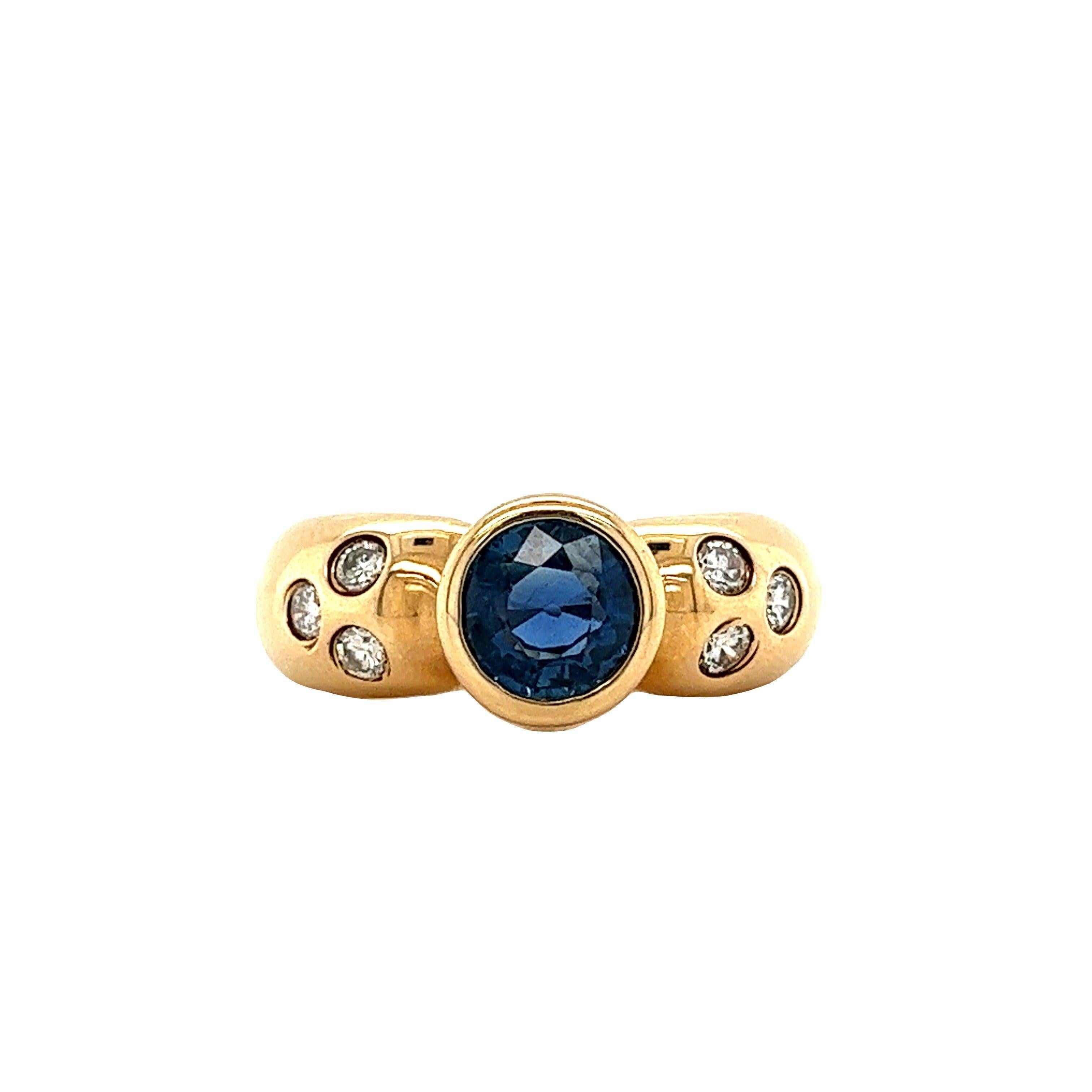 Bezel Set Blue Sapphire and Diamond Ring in 18k Yellow Gold-Assay Jewelers-ASSAY