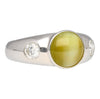 Bezel Set Chrysoberyl Cat's Eye and Diamond Three Stone Ring in 18K White Gold