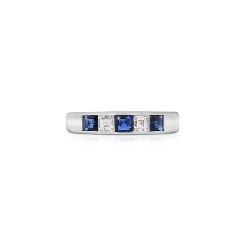 Blue Sapphire and Diamond Platinum Channel Set 4mm Band Ring