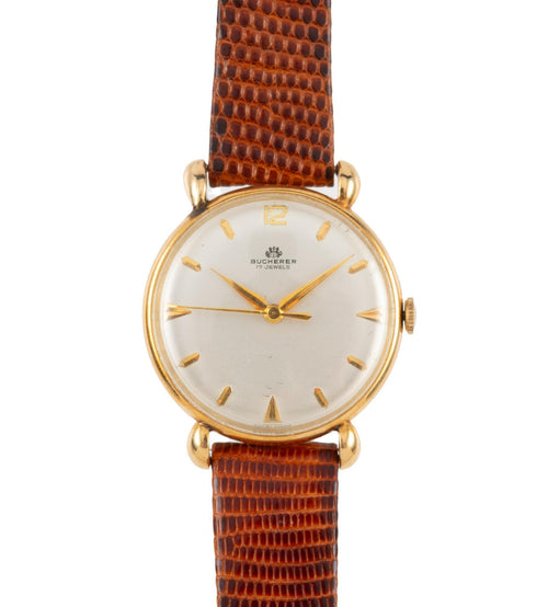 Bucherer 33mm Manual Wind 18K Gold On Leather Watch Ref 50030