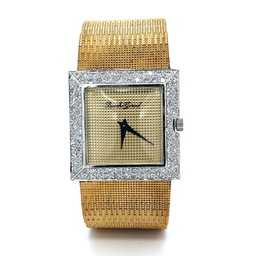 Bueche Girod Mens Square Watch in 18k gold & Diamond Bezel