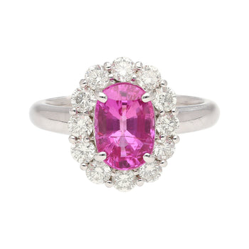 CGTL Certified 3.96 Carat Oval Cut Pink Sapphire and Diamond Halo Ring in 18k White Gold – Assay Jewelers