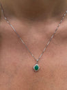 Cabochon Cut Emerald and Diamond pendant in 18k white gold floral/star design