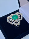 Cabochon Cut Natural Emerald Ring in Art Deco inspired Vintage White Gold Setting