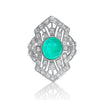 Cabochon Cut Natural Emerald Ring in Art Deco inspired Vintage White Gold Setting