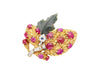 Cabochon Cut Ruby, Sapphire, Jade, and Diamond 18K/Platinum Brooch Pin