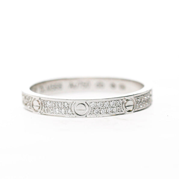 Cartier Love 18K White Gold Full Diamond Pavé Screw Motif Wedding Band Ring