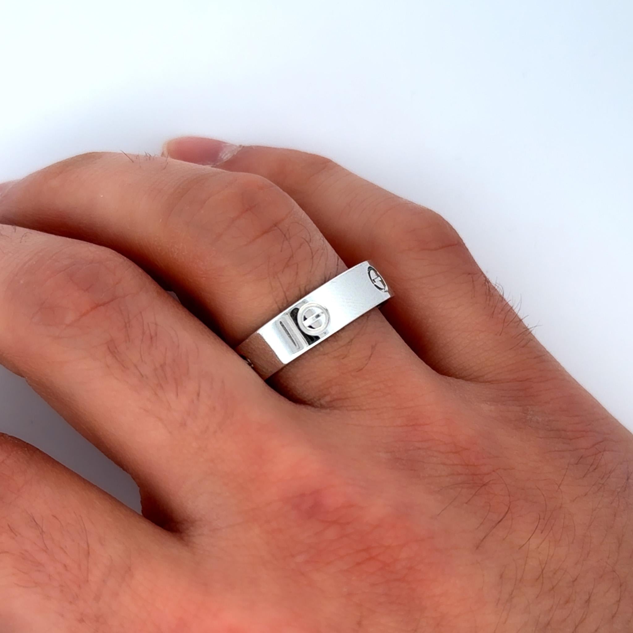 Cartier Love Band 18K White Gold 6mm Men's Band Ring Assay