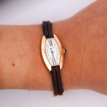 Cartier Mini Tonneau Lanieres 2592 18K Rose Gold Burgundy Strap Quartz Watch – Assay Jewelers