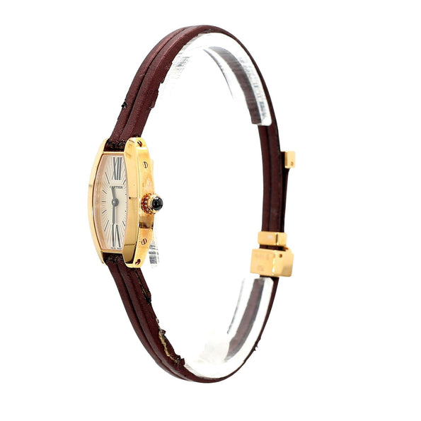 Cartier Mini Tonneau Lanieres 2592 18K Rose Gold Burgundy Strap Quartz Watch
