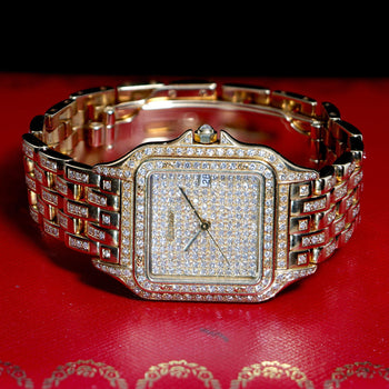 Cartier Panthere Ref 8839 Jumbo 27mm Full Pave Diamond 18K Yellow Gold Watch Set – Assay Jewelers