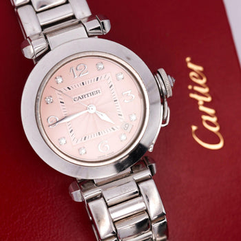 Cartier Pasha 2308 Diamond 18K White Gold Pink Dial Bracelet Automatic Watch – Assay Jewelers