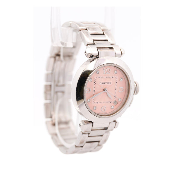 Cartier Pasha 2308 Diamond 18K White Gold Pink Dial Bracelet Automatic Watch
