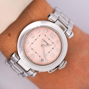 Cartier Pasha 2308 Diamond 18K White Gold Pink Dial Bracelet Automatic Watch – Assay Jewelers