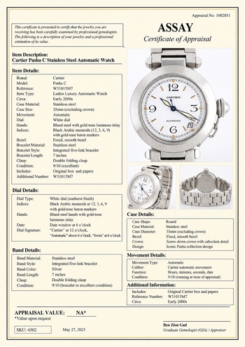 Cartier Pasha C W31015M7 35mm White Dial Steel Automatic Watch Full Set – Assay Jewelers