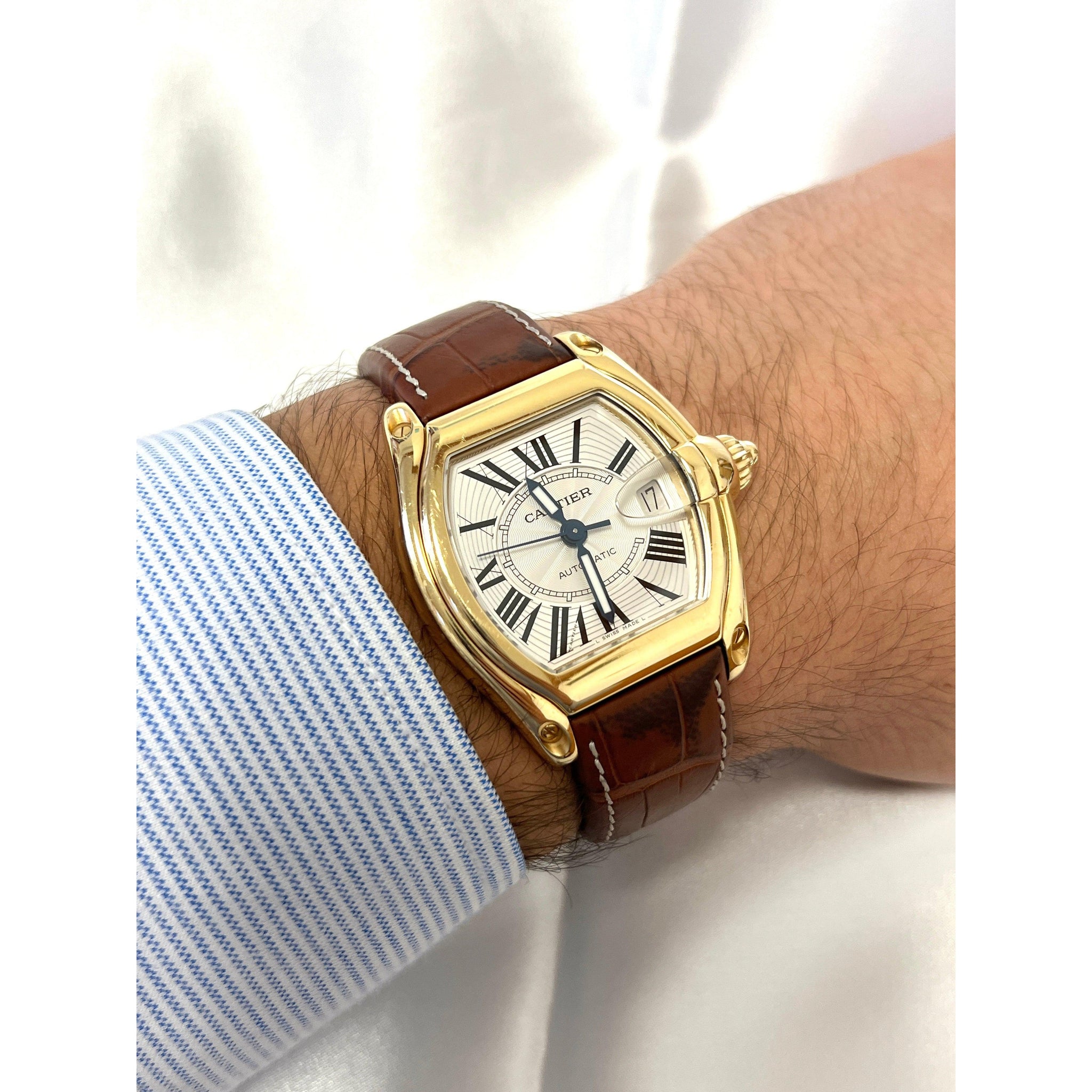 Cartier Roadster 2524 Men's Large Size 18K Gold Watch Box/Papers
