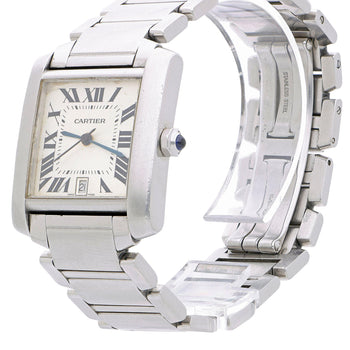 Cartier Tank Francaise 2302 Large Steel Guilloche Roman Dial Blue Hands Watch – Assay Jewelers