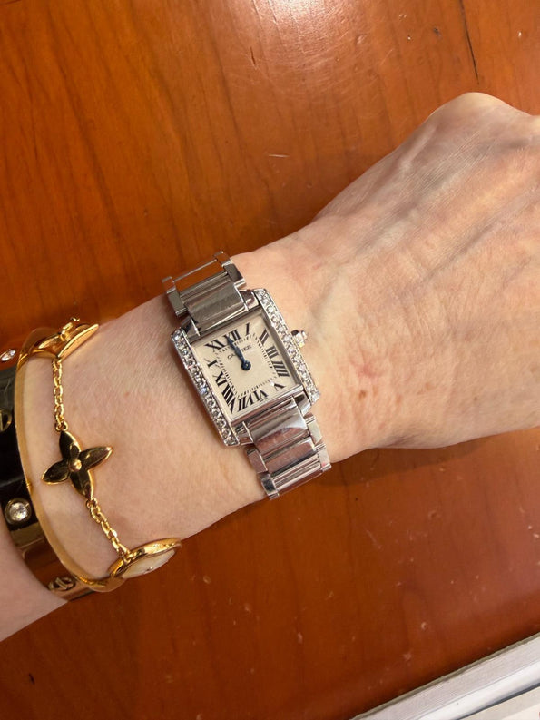 Cartier Tank Française 2403 18K White Gold Diamond Bezel Quartz 21mm Watch