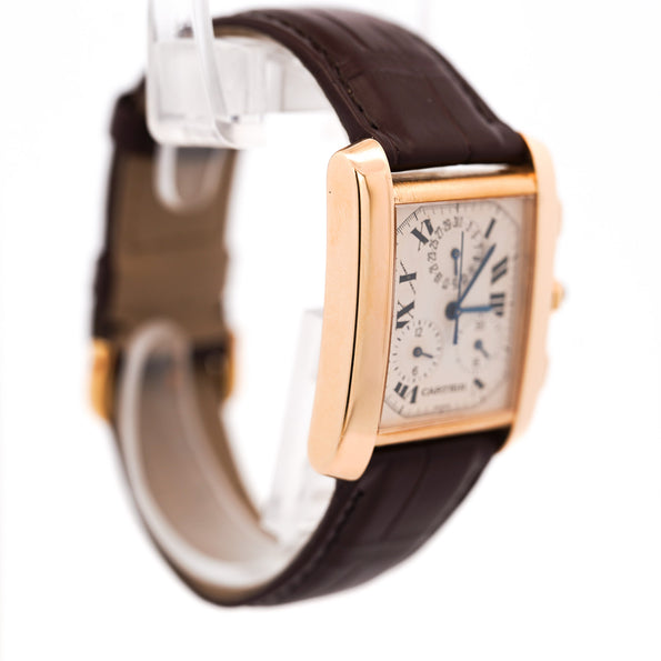 Cartier Tank Francaise Chronograph XL 1830 18K Gold Leather Watch