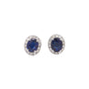 Certified 1 Carat Oval Blue Sapphire Diamond Halo Stud Earrings