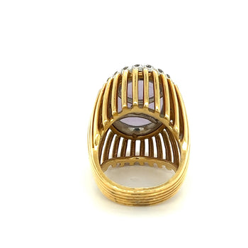 Bague halo certifiée en jade lavande et diamants ronds en or 18K – Assay Jewelers
