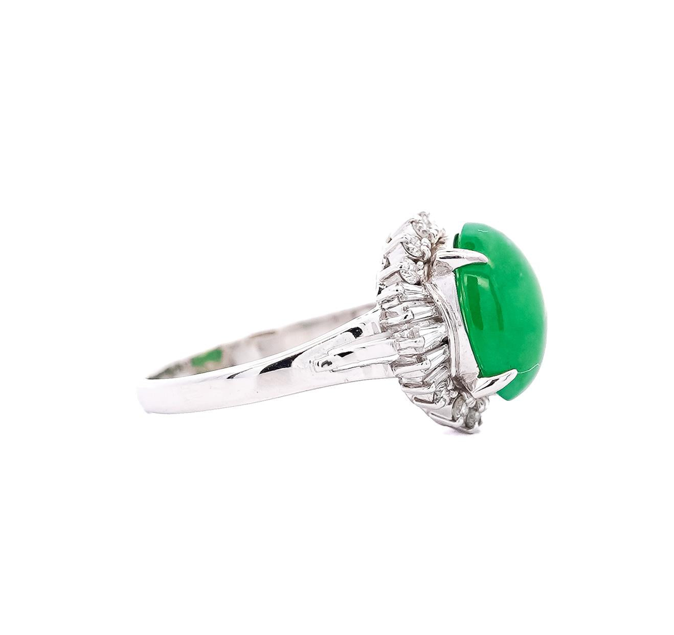 Certified 5.16 Carat Fei Cui Type A Jadeite Jade and Diamond Cocktail Ring