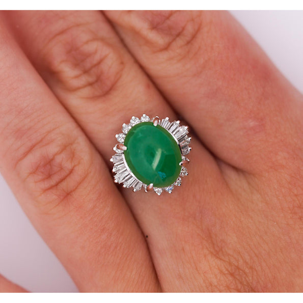 Certified 5.16 Carat Fei Cui Type A Jadeite Jade and Diamond Cocktail Ring