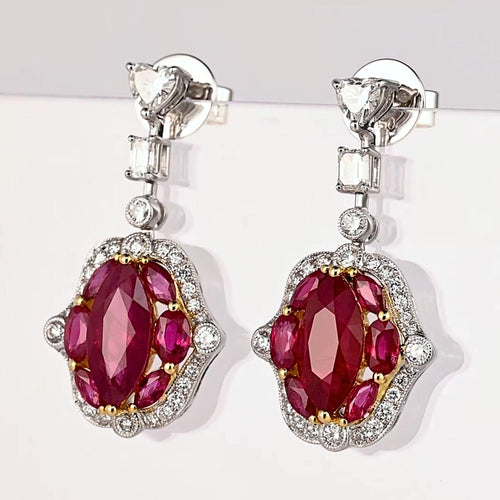 Certified 9.47 Carat Burma Ruby & Diamond Milgrain Chandelier Drop Earrings