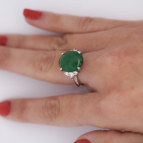 Certified Untreated 8.14 Carat Jadeite Jade A Fei Cui Platinum Ring