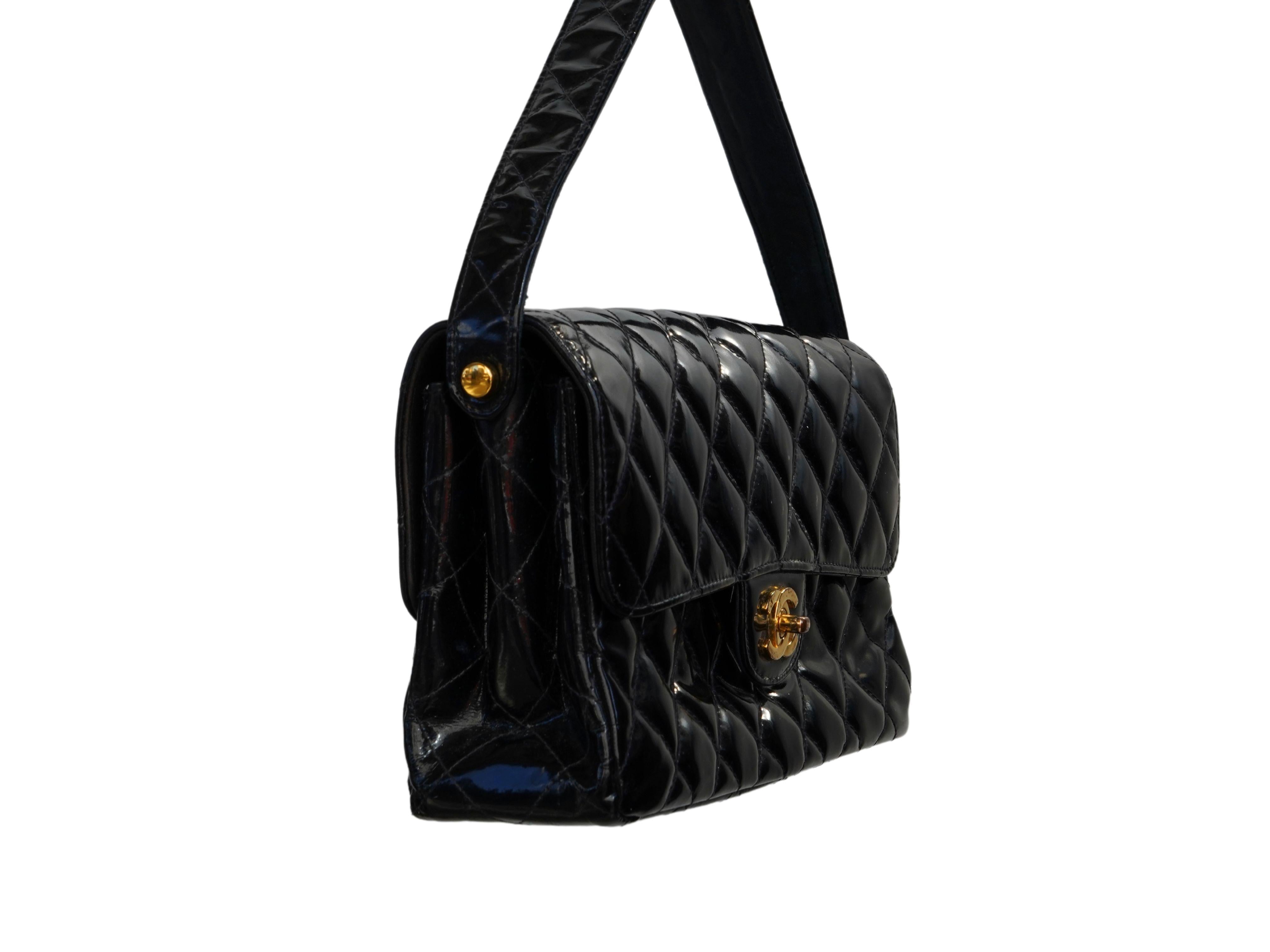 Chanel 1996 Black Patent Quilted Medium Double Charm CC 24K Flap Handbag Purse