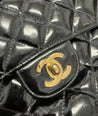 Chanel 1996 Black Patent Quilted Medium Double Charm CC 24K Flap Handbag Purse