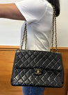 Chanel Vintage Jumbo Black Quilted Lambskin Charm "CC" 24K Tassel Handbag Purse