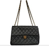 Chanel Vintage Jumbo Black Quilted Lambskin Charm "CC" 24K Tassel Handbag Purse