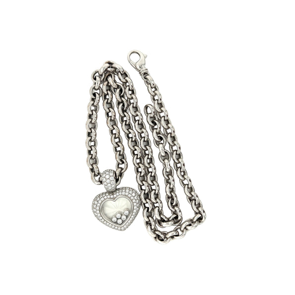 Chopard Happy Diamond 18Kt White Gold Heart Shape Pendant Necklace with Pouch & Papers