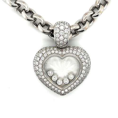 Chopard Happy Diamond 18Kt White Gold Heart Shape Pendant Necklace with Pouch & Papers