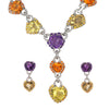 Citrine Amethyst Diamond Heart in 18K White Gold Necklace & Earring Set