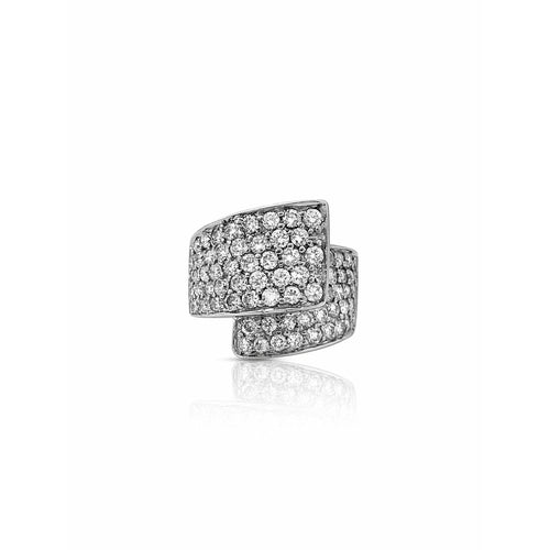 Curved Natural Round Diamond Pave Bypass Ring in 14k White Gold