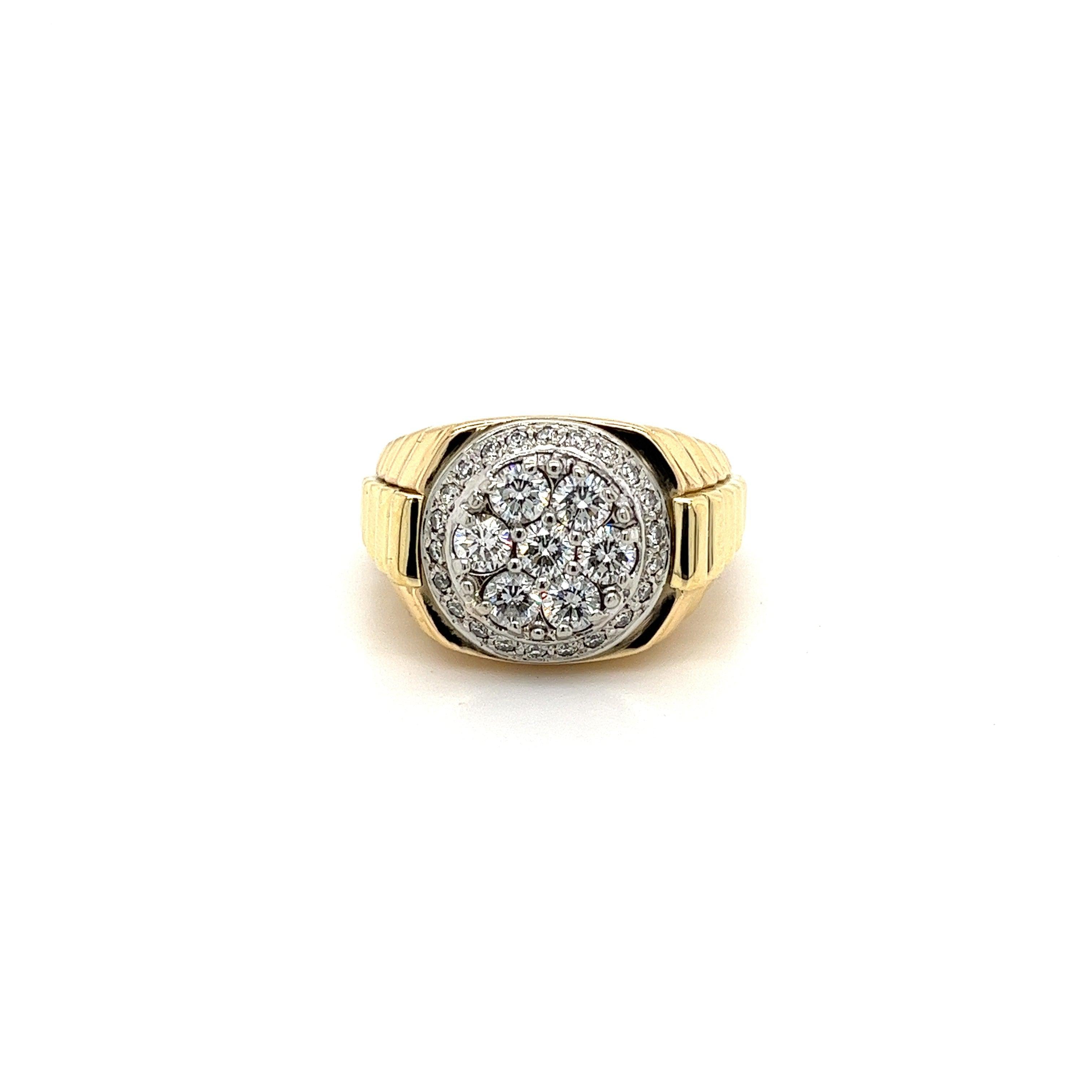 Signet Style Natural Round Diamond Cluster Mens Ring in 18k Gold-Rings-ASSAY