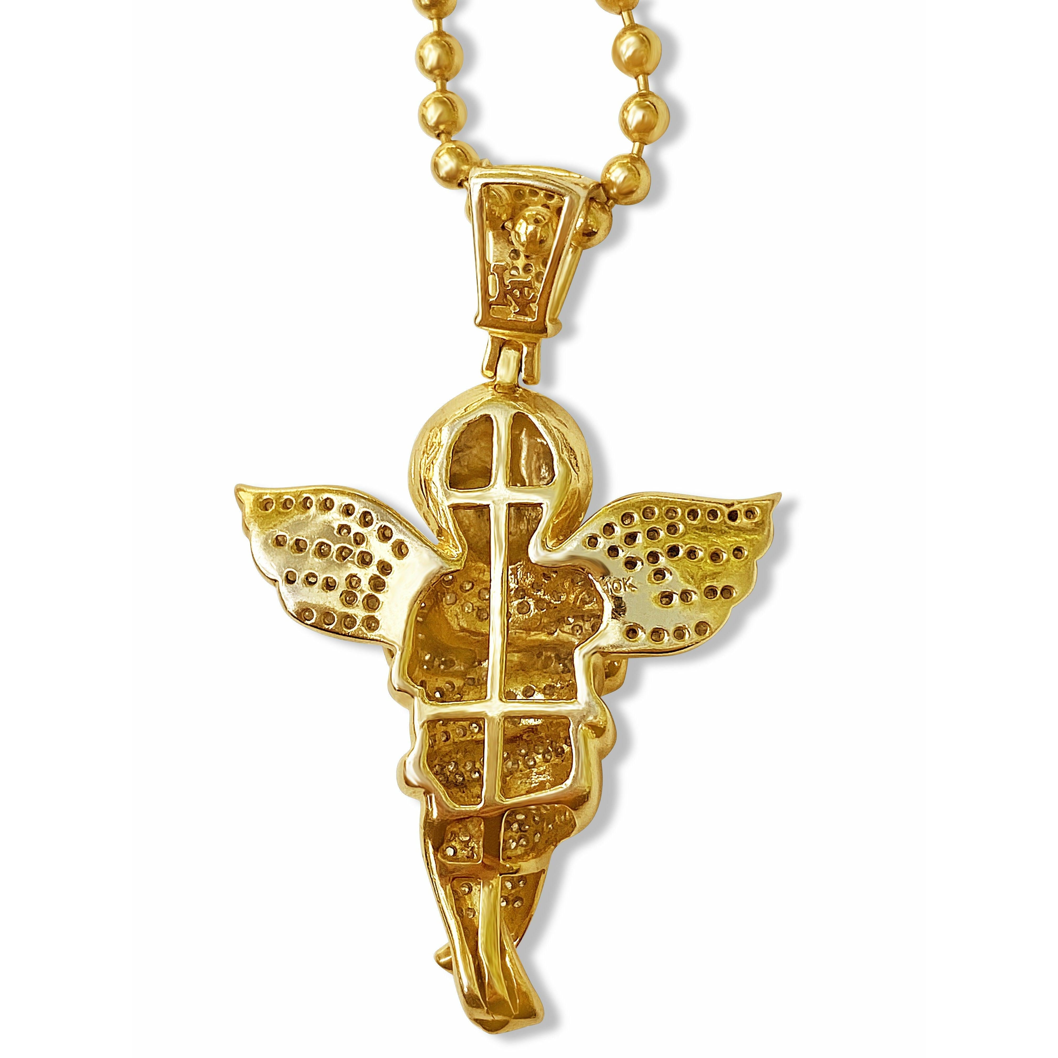 Custom-made 10K Gold Diamond Baby Cherub Angel Rosary Pendant - ASSAY