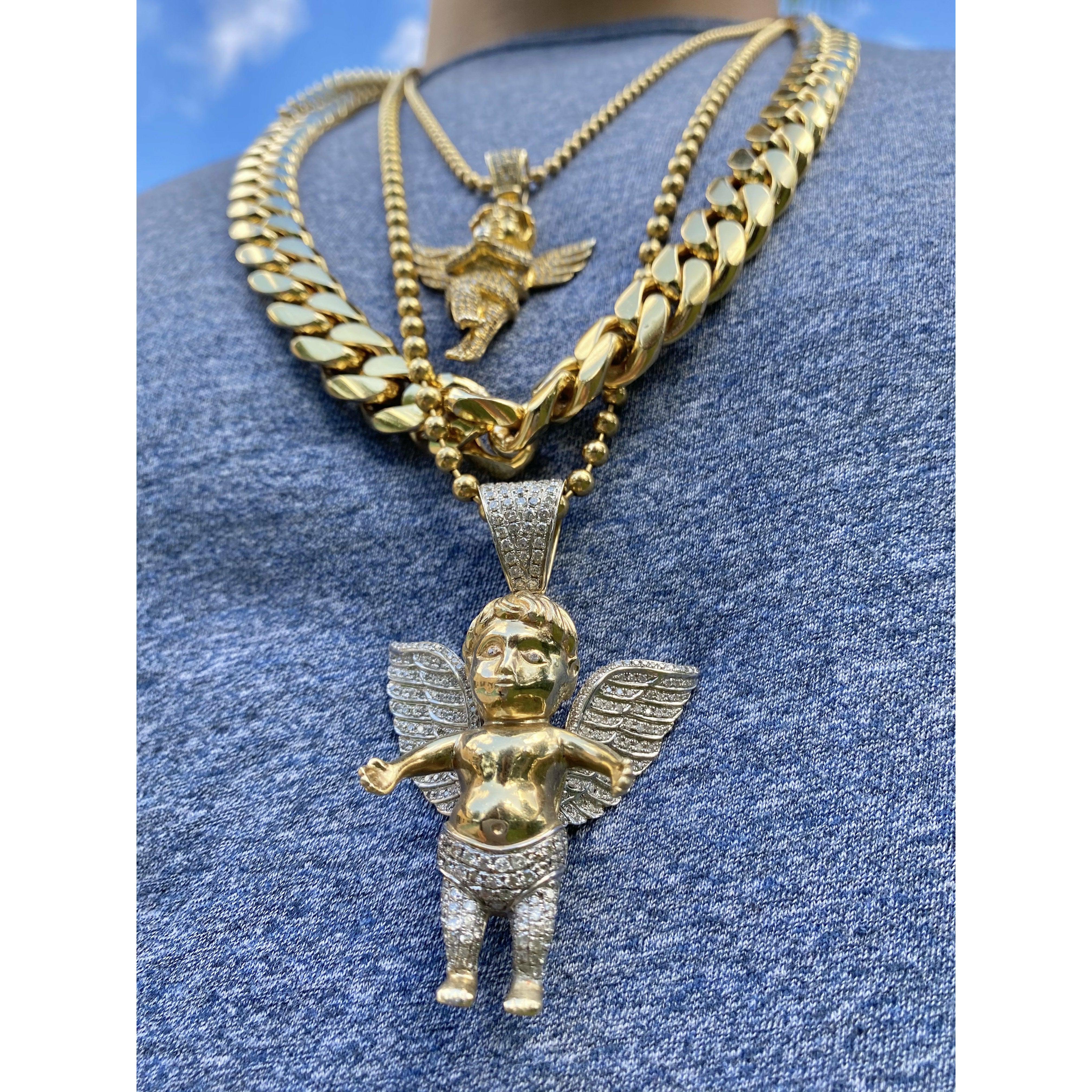 Diamond 10K Gold Cherub Angel Rosary Pendant - ASSAY