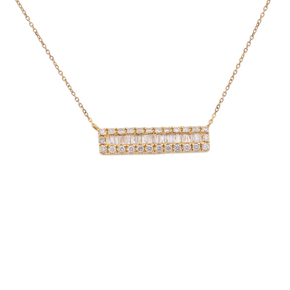 Diamond Bar Pendant Cable Chain Necklace 14K Yellow Gold 0.75 Carats