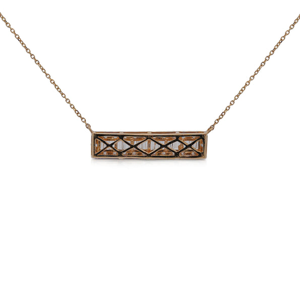 Diamond Bar Pendant Cable Chain Necklace 14K Yellow Gold 0.75 Carats