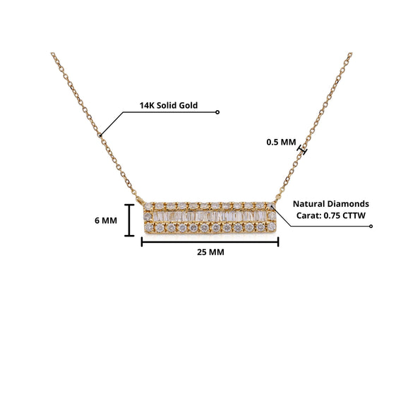 Diamond Bar Pendant Cable Chain Necklace 14K Yellow Gold 0.75 Carats