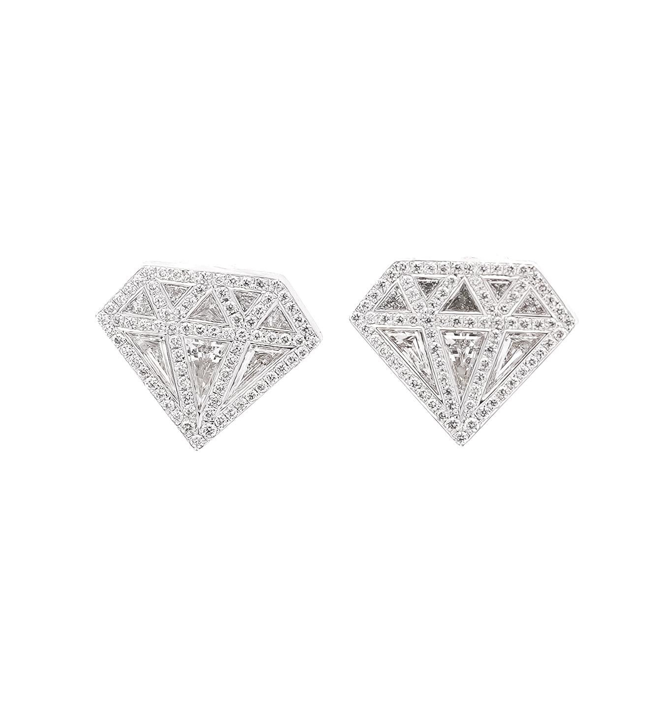 Diamond Shaped 2 CTTW Diamond Stud in 18K White Gold Earrings