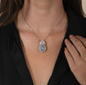 Drop Shaped Black Opal with Marquise & Round Diamond Halo Pendant Or Brooch in 14K White Gold-Necklaces-ASSAY