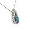 Drop Shaped Black Opal with Marquise & Round Diamond Halo Pendant Or Brooch in 14K White Gold-Necklaces-ASSAY