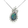 Drop Shaped Black Opal with Marquise & Round Diamond Halo Pendant Or Brooch in 14K White Gold-Necklaces-ASSAY