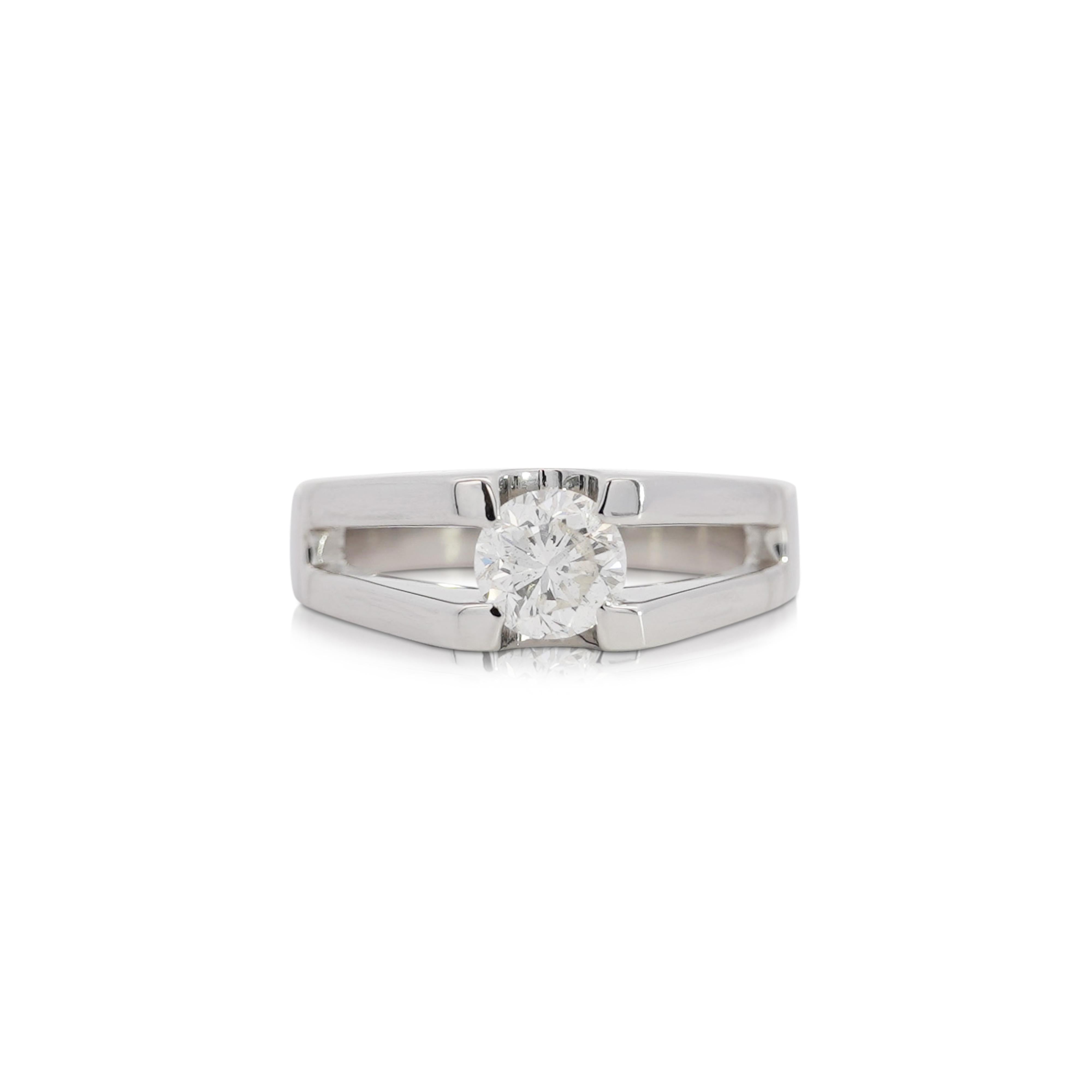 EGL Certified 1.03 Carat Round Cut Diamond Platinum Split-Shank Solitaire Ring